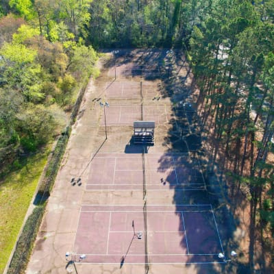 Aerial view of the tennis courts at The Residence at Patriot Place in Columbus, Georgia