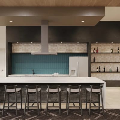 A rendering of the clubhouse kitchen at Chandler Residences in Roswell, Georgia