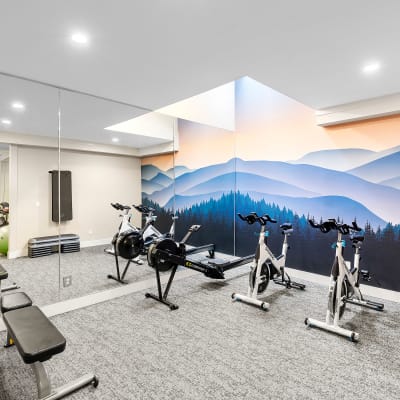 Spin bikes and more in the onsite fitness center at Sofi at Somerset in Bellevue, Washington