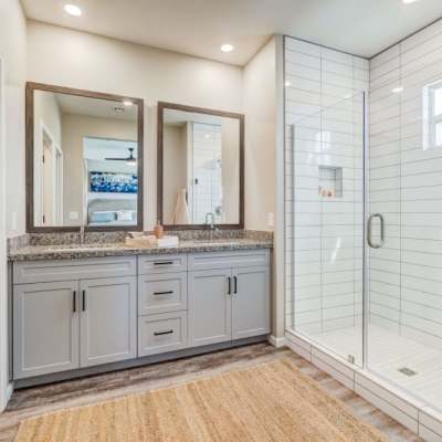 Bathroom with large glass shower at BB Living at The Oaks in Meridian, Idaho