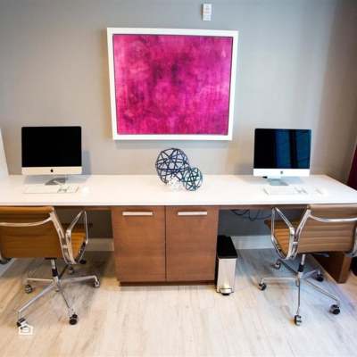 Work from home space with computers at The Dartmouth North Hills in Raleigh, North Carolina