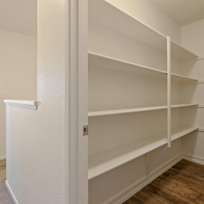 Storage shelves at Miramar Townhomes in San Diego, California