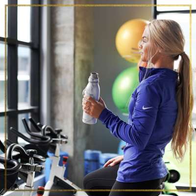 Resident working out at the fitness center at Gentry in Atlanta, Georgia