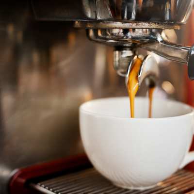 Coffee brewing at a cafe at Walker Landing in Aurora, Colorado, 