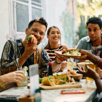 Residents eating dinner at Apex on Quality Hill in Kansas City, MO