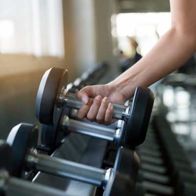 Dumbbells at fitness center at Sol District in Phoenix, Arizona