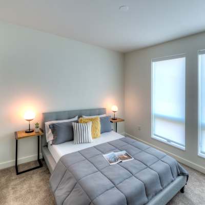 Modern bedroom at Ellison in Des Plaines, IL