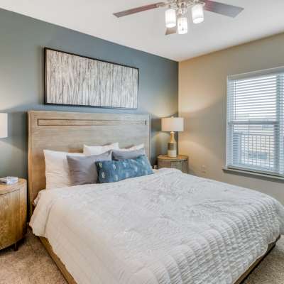 Modern bedroom at The Mark at Fishers District in Fishers, IN