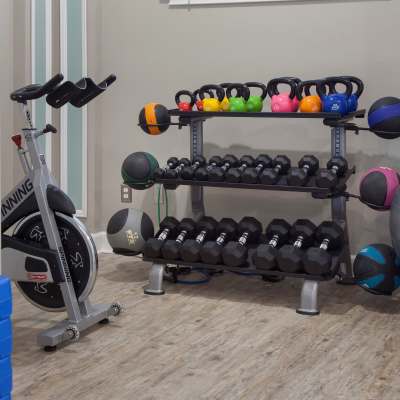 Dumbbell rack in the fitness center at The Legends At ChampionsGate in ChampionsGate,Florida