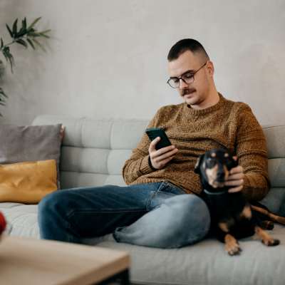 Resident and his pet at Deer Creek in Middleton, Wisconsin