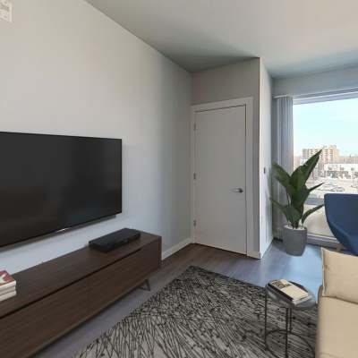 Thriving plants on a custom wood burl windowsill at Outfield Ball Park Lofts in Lansing, Michigan