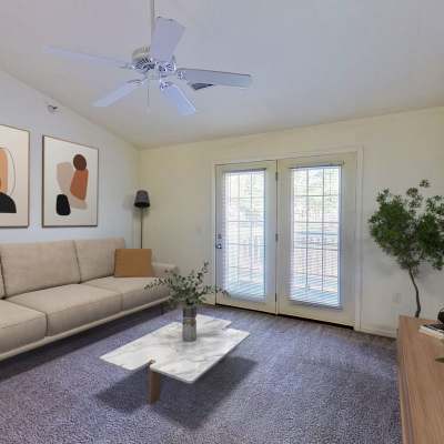 Resident lacing up his running shoes for a run on the track near Chesapeake Landing in Muskegon, Michigan