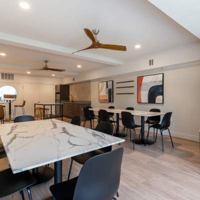 Minimalist decor in the party room at Sofi Fremont in Fremont, California