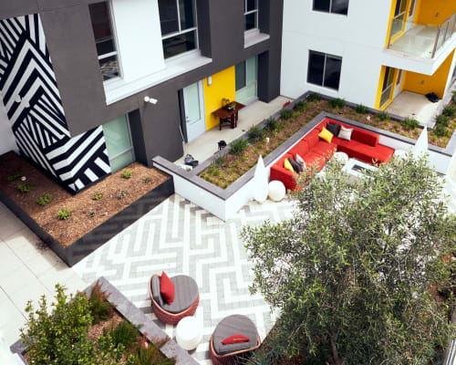 Stylish outdoor spaces at The Linden in Long Beach, California
