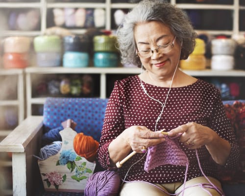 A resident knitting at The Joyce in Durham, North Carolina