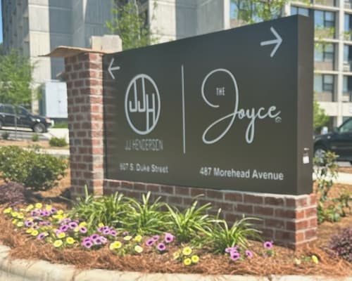Exterior sign at The Joyce in Durham, North Carolina