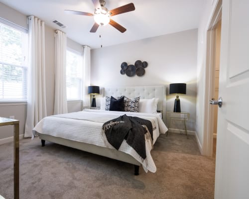 Fully deocorated master bedroom at Gilfield Park in Charlotte, North Carolina
