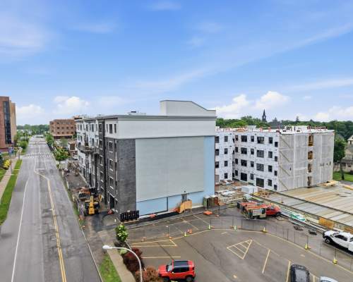 Drone view 2 building  at The Lawrence in Buffalo, New York