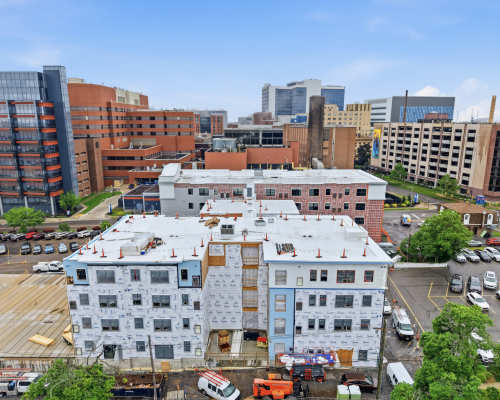 frontage of newly built building  at The Lawrence in Buffalo, New York