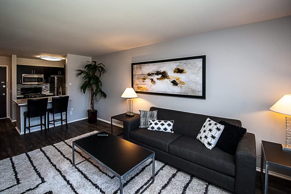 Cozy living area with spacious floor plan at Spice Tree Apartments