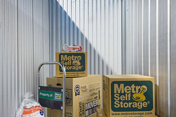 Unit interior with packages at Metro Self Storage in Chicago, Illinois