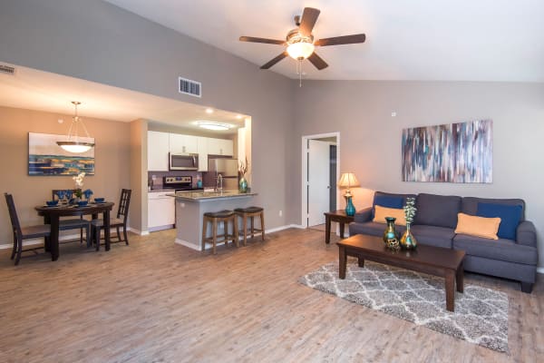 Living room layout at Carrollton Park of North Dallas in Dallas, Texas