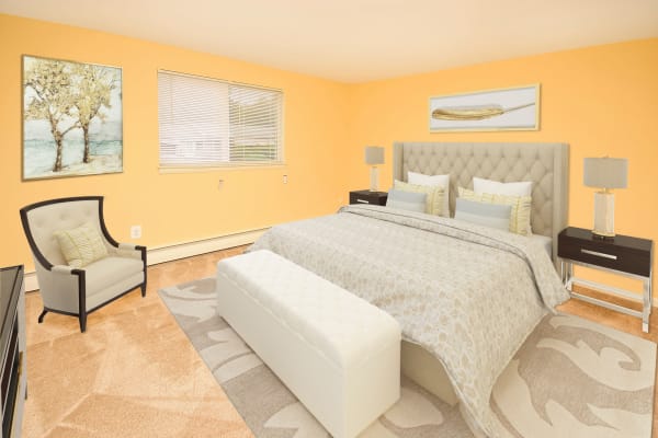 Take a virtual tour of a 1 bedroom, 1 bath floor plan at Warwick Terrace Apartment Homes in Somerdale, New Jersey