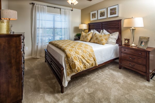 Naturally lit model bedroom at Enclave at Highland Ridge in Columbus, Georgia