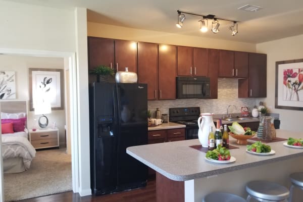 Kitchen With Stainless Steel Appliances And Wood Floor at Oak Forest