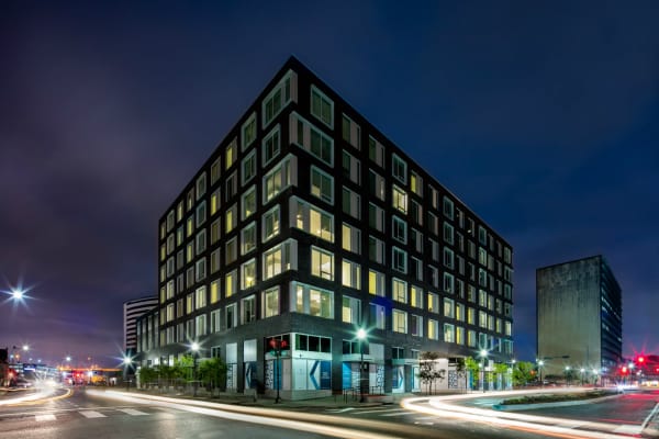 View of The Beacon at South Market at night in New Orleans, Louisiana