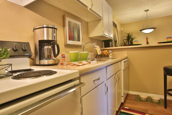 Kitchen in apartment at Willowick Apartments in College Station, Texas