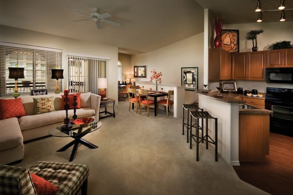 Living room next to the kitchen at Ravenwood Heights in Tempe, Arizona