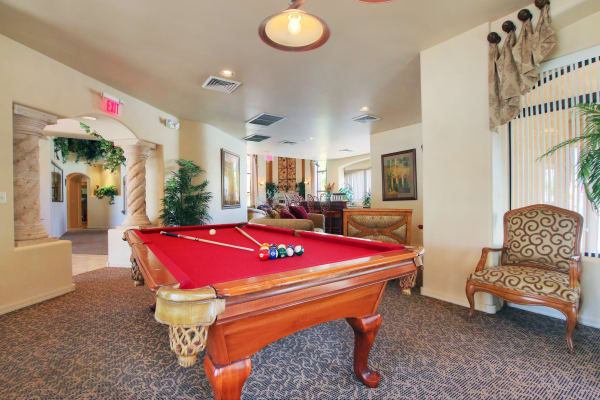 Community pool table in the clubhouse at The Retreat at the Raven in Phoenix, Arizona