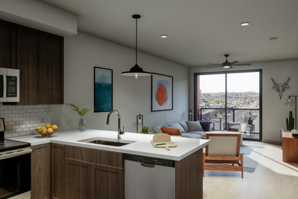 Contemporary open-floor plan with balcony access at The Astor at Osborn in Phoenix, Arizona