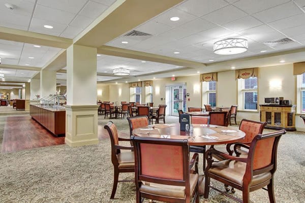 Dining area at the senior facility at Keystone Villa at Ephrata in Ephrata, Pennsylvania