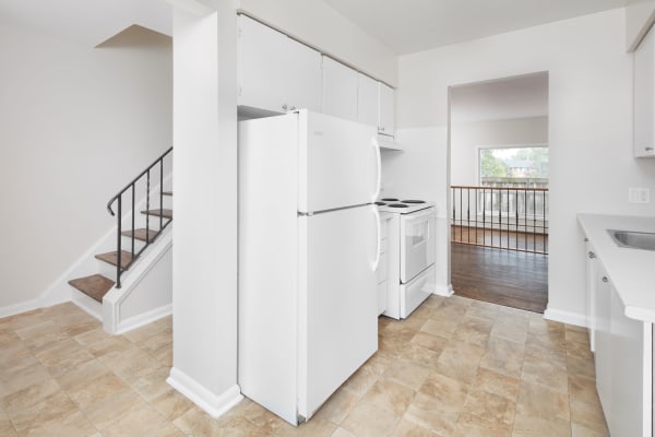 Bright kitchen with tile flooring at Georgian Court Estates in Burlington, Ontario