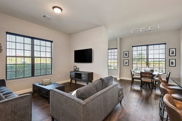 Stylish living room at Boulders at Overland Park Apartments in Overland Park, Kansas