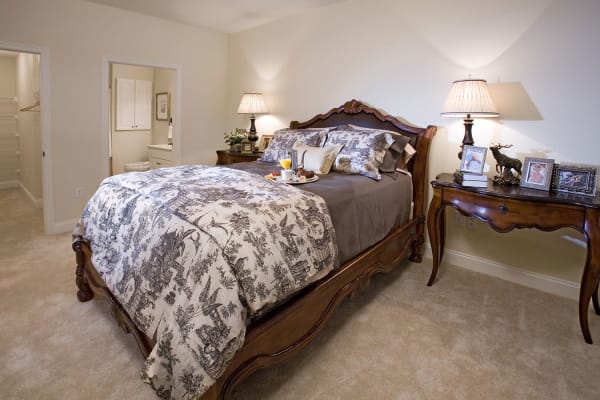 An apartment bedroom at The Village of Tanglewood in Houston, Texas