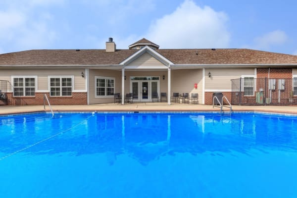 Lounge by the pool at Echo Ridge Apartments in Indianapolis, Indiana.