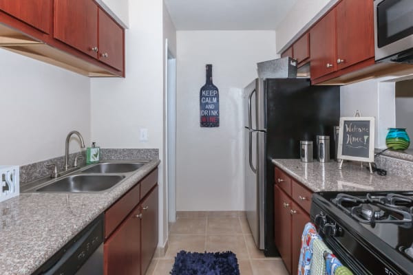 Fully equipped kitchen at The Vibe at Clear Lake in Webster, Texas