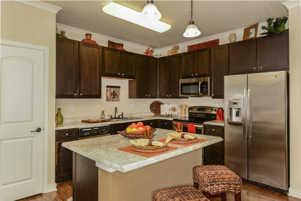 Modern kitchen and dining area at Hacienda Club in Jacksonville, Florida