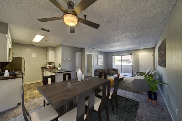 open floor plans, view of living room and kitchen at Parkside Commons Apartments