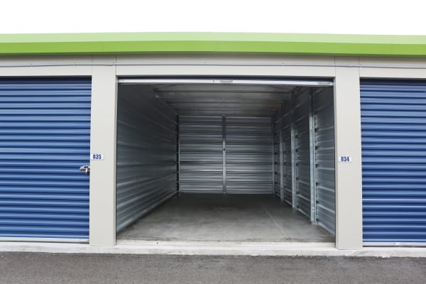 Storage units with purple doors at Midgard Self Storage in Jackson, Tennessee