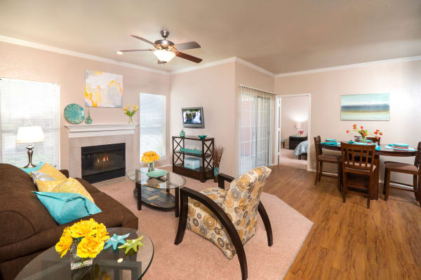 Living room layout with hardwood floors at Rancho Palisades