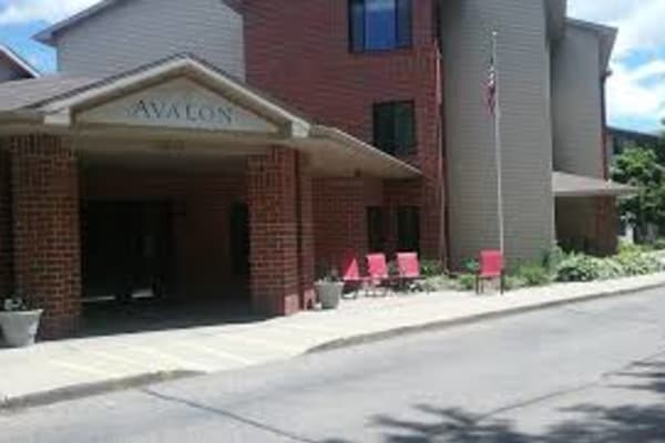 Entryway on a sunny day at Avalon Assisted Living Community in Fitchburg, Wisconsin