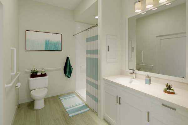 Bathroom with modern finishes at Anthology of Tanglewood in Houston, Texas