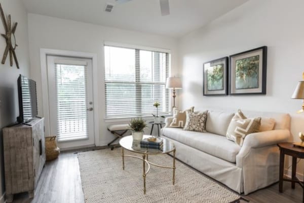A comfortable apartment living room at Retreat at Fairhope Village in Fairhope, Alabama