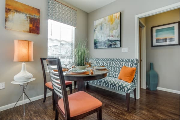 Breakfast nook in a model apartment Parkside Towns in Richardson, Texas