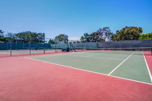 Tennise courts and outdoor fitness center at Mariners Village in Marina del Rey, California