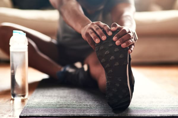 Resident stretching after going for a run near Lehigh Square in Allentown, Pennsylvania